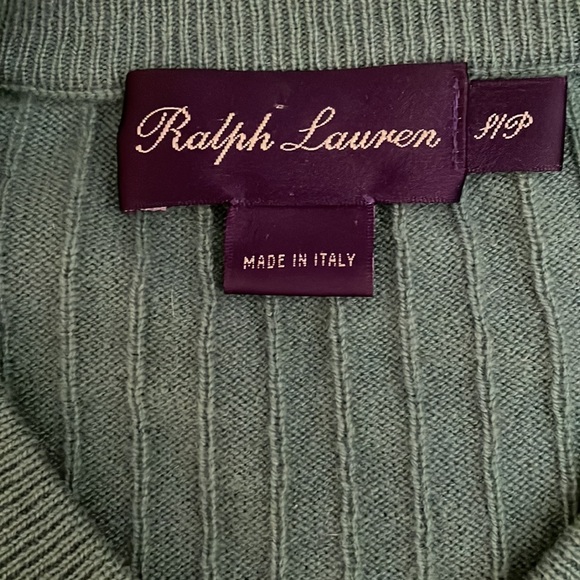 Ralph Lauren Purple Cashmere Ribbed V-Neck Sweater in Seafoam Green - Picture 2 of 6